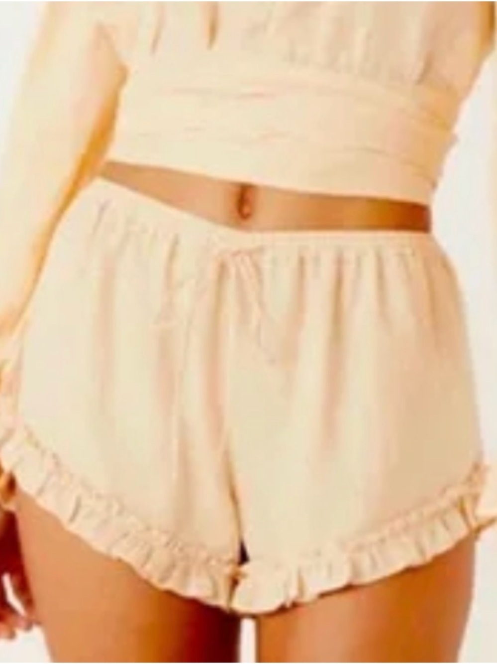 Spell Cream Ruffle Hem Lounge Shorts